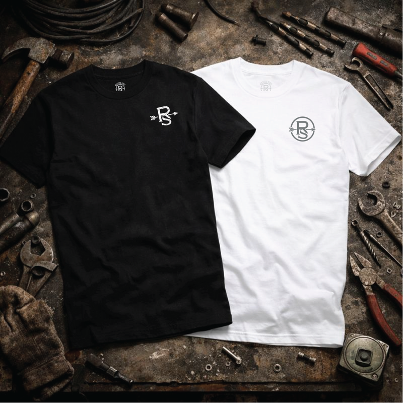 Two tees on gritty workbench