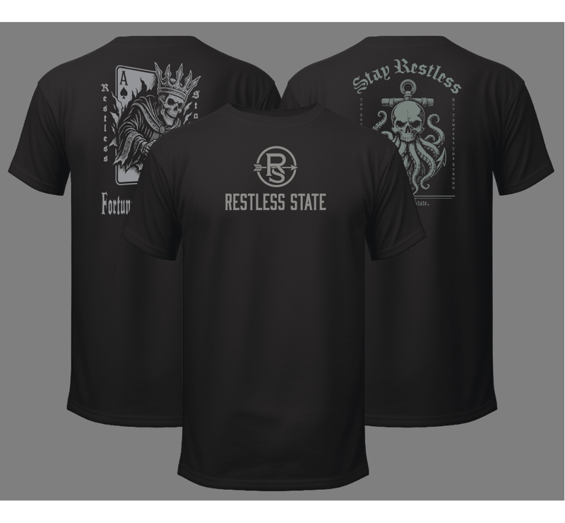 Three black graphic tees lineup