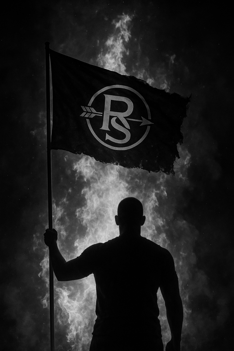 Flag bearer silhouette in black and white